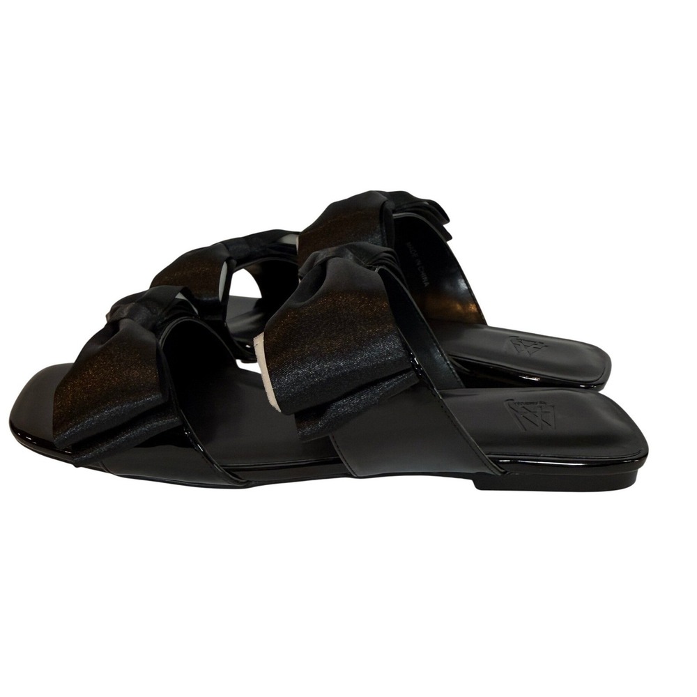 Aminah Abdul Jillil Jody Bow Flat Sandals Black Patent Leather Square Toe 7 NWB9
